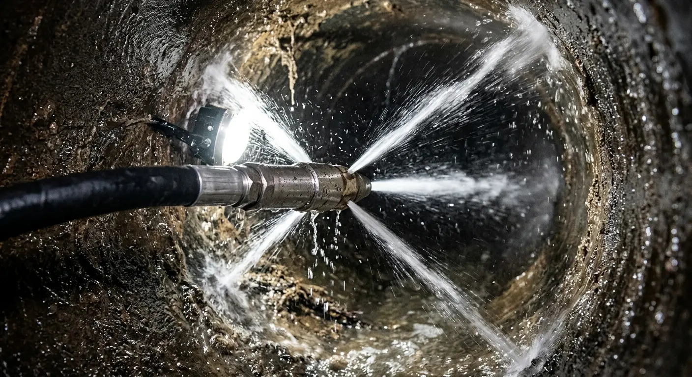 High-pressure hydro jetting nozzle cleaning sewer pipe for Sewer Cleanout in Sheboygan